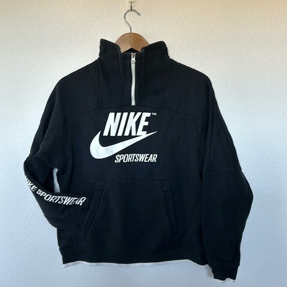Women’s Nike sportswear half zip pullover sweatshirt with slit pockets Med Black - Picture 1 of 9
